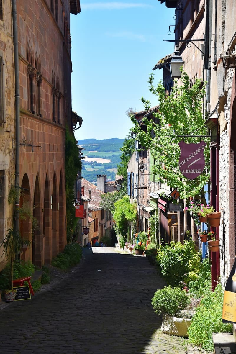 Ruelle pavée bordée de façades médiévales à Cordes-sur-Ciel